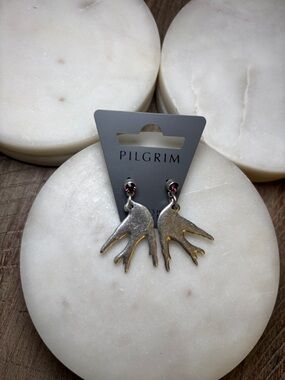 264 Pilgrim Two-Tone Branch Drop Earrings with Pink Crystal Studs